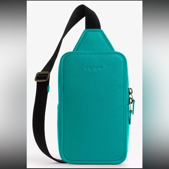Coach Sullivan Sling Pack In Bright Turquoise Leather Style CP207 - Picture 1 of 16